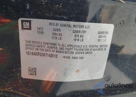 2010 Chevrolet Cobalt Ls из США, поврежденный, VIN 1G1AA5F52A7142613